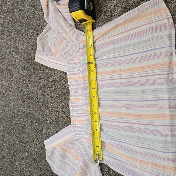 Bcbgeneration Women Chiffon Smocked Striped SquareStriped Sleeve blouse top sz S - Picture 7 of 8